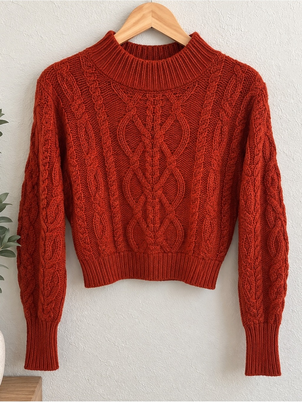 Double Zero burnt orange Cowl Neck Sweater with Cable Knit a
